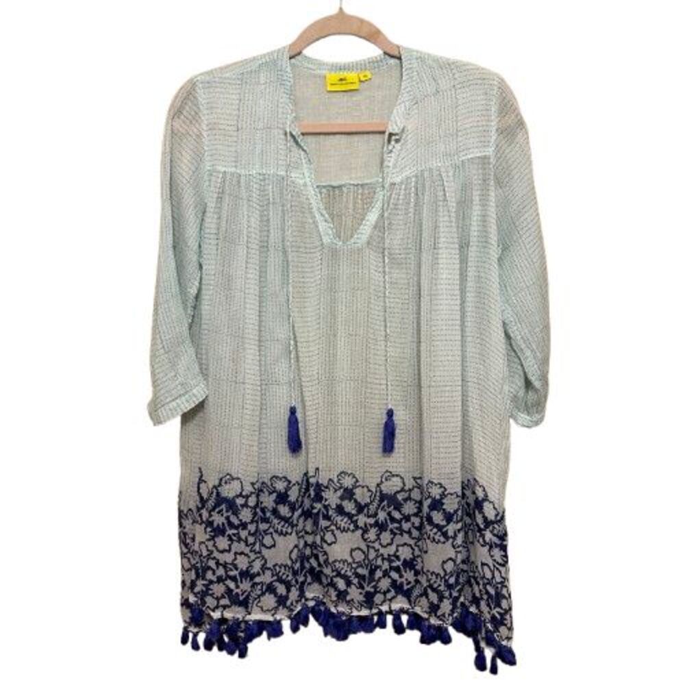 Roberta Roller Rabbit  Tunic Top Swim Cover XS Tassel Fringe Beachy Sheer Cotton
